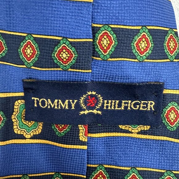 Tommy Hilfiger Silk Ties Blue & Yellow Geometric Patterns Made In Italy - Picture 4 of 5